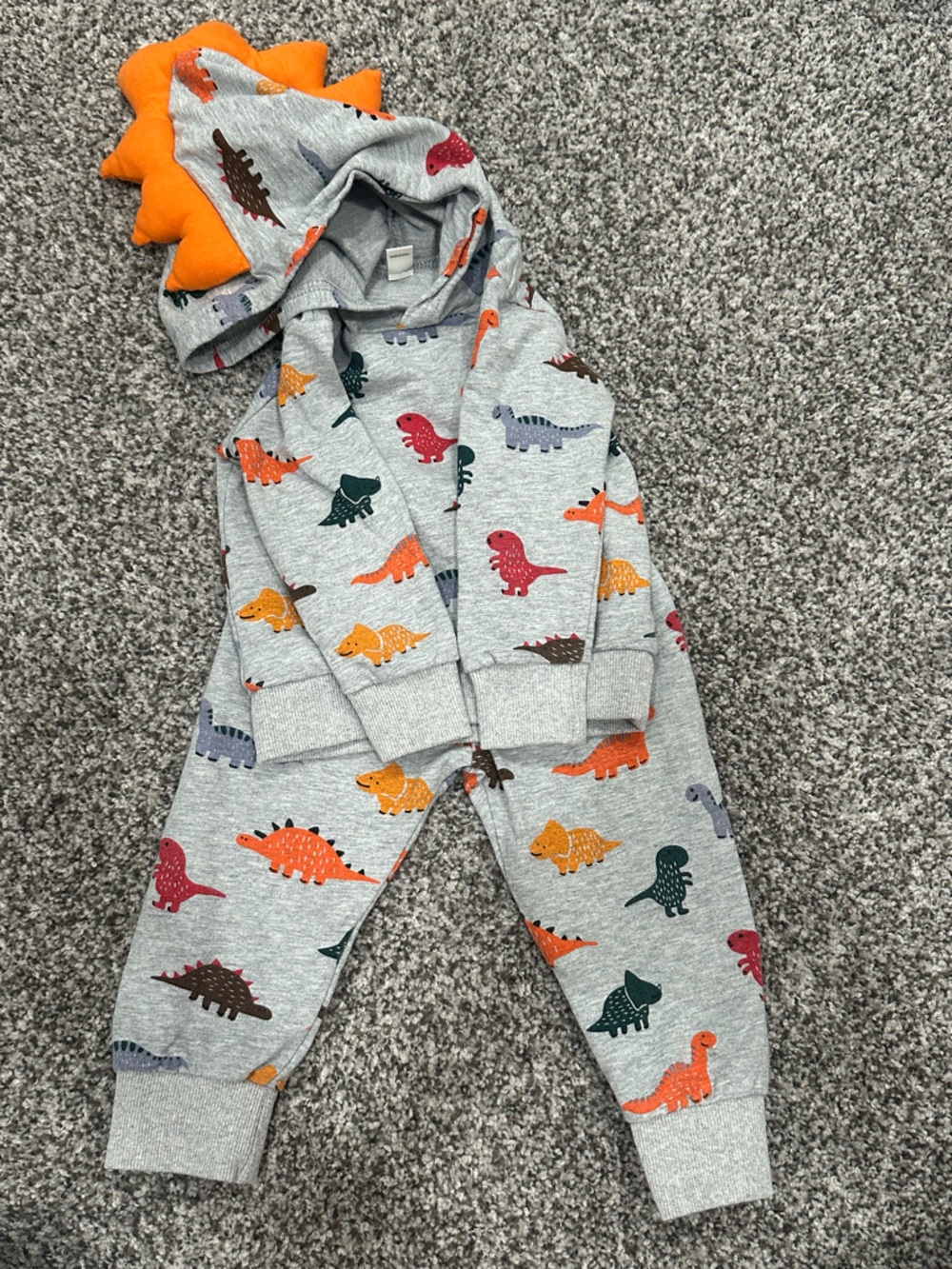 Toddler Dino Hoodie & Jogger Set - Grey with Multicolor Dinosaurs - Picture 5 of 10